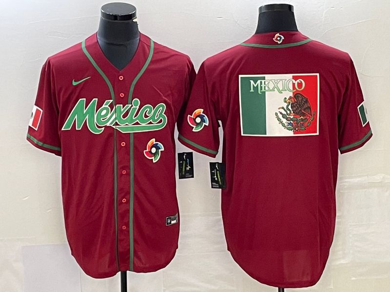 Men 2023 World Cub Mexico Blank Red Nike MLB Jersey15